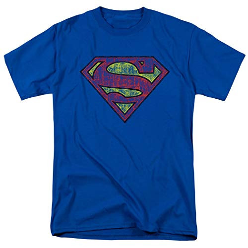 Superman Distressed Logo S Shield Royal T Shirt  and  Stickers (Large)