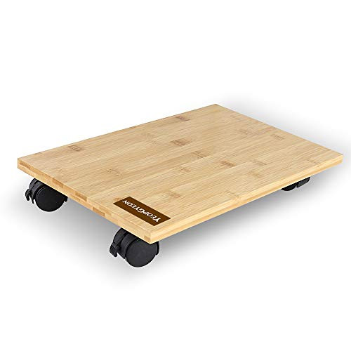 CPU Stand PC Cart Holder-Bamboo Desktop Floor Stand, Mobile Computer Tower Stand with 4 Caster Rolling Wheels(Ture Color)