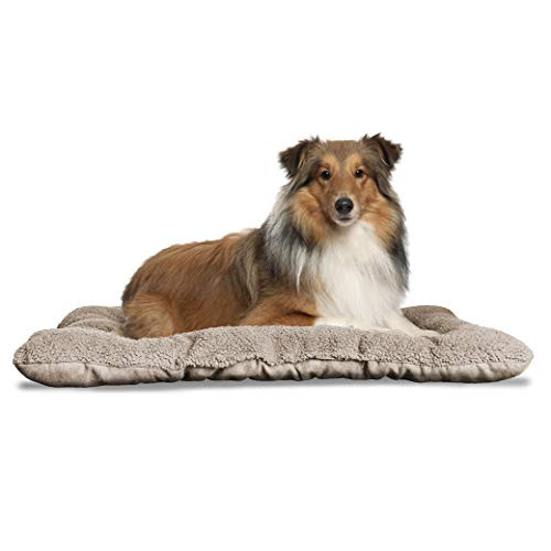 Furhaven Pet Dog Bed Kennel Pad - Reversible Terry and Suede Crate or Kennel Mat Tufted Pillow Cushion Pet Bed for Dogs and Cats, Clay, Large