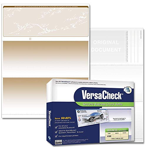 VersaCheck Secure Checks - 250 Blank Business Voucher Checks - Tan Prestige - 250 Sheets Form 1000 - Check on Top
