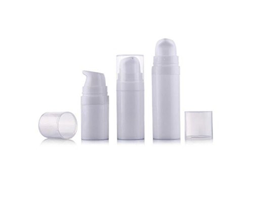 6PCS Empty Upscale White Plastic Airless Vacuum Cream Lotion Pump Bottle Container Jar Pot Travel Portable Bayonet Toner Bottle Vial (5ml/ 0.17oz)
