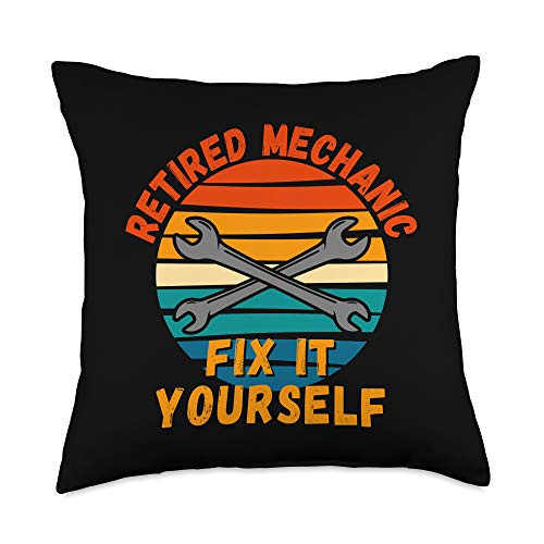 Retired Mechanic 2021 Funny Retro Vintage Gifts Mechanic Fix It Yourself 2021 Funny Retirement Throw Pillow, 18x18, Multicolor