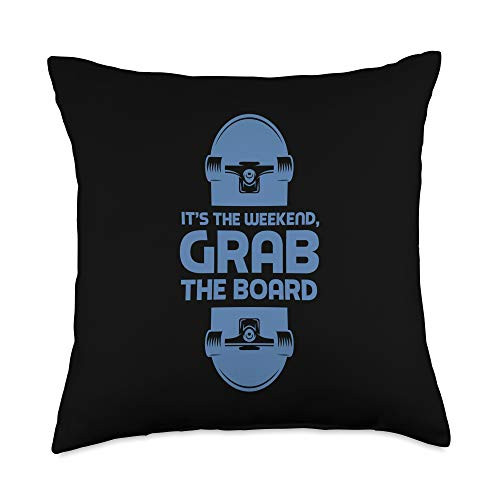 Skateboard Lover Skater Shirt and Gift Co. It's The Weekend Grab The Board Skateboarding Throw Pillow, 18x18, Multicolor Skateboard Lover Skater Shirt and Gift Co. It's The Weekend Grab The Board Skateboarding Throw Pillow, 18x18, Multicolor