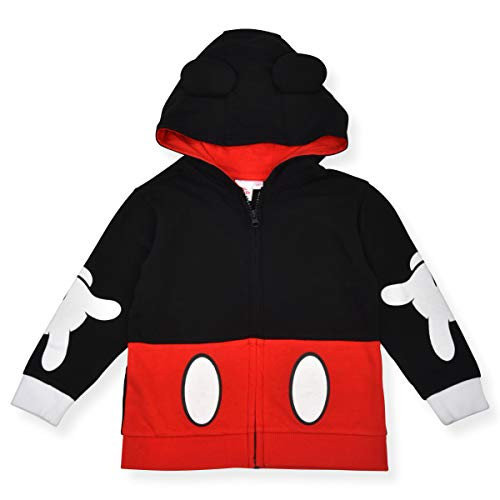 Disney Boy's Mickey Mouse Zip Up Fashion Jacket, Hooded with Ears, Red, Size 5T