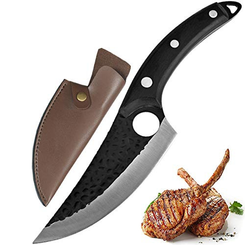 Akatomo Meat Cleaver Knife Handmade Forged Boning Knife Serbian Knife With Sheath,Wood Handle 440c Steel Chef Knife Butcher Knife Fillet Knife For Kitchen,Restaurant,Gifts,Outdoor,Camping,BBQ