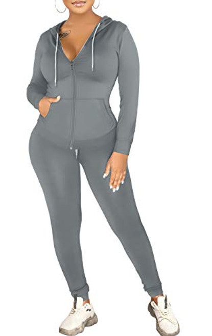 PRETTYGARDEN Women's Two Piece Tracksuit Set Long Sleeve Zipper Hoodie Jacket with Sweatpants Sweatsuit Jogger Workout Set (063-Grey, Small)