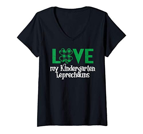 Womens Love My Kindergarten Leprechauns St Patrick Day Teacher Gift V-Neck T-Shirt