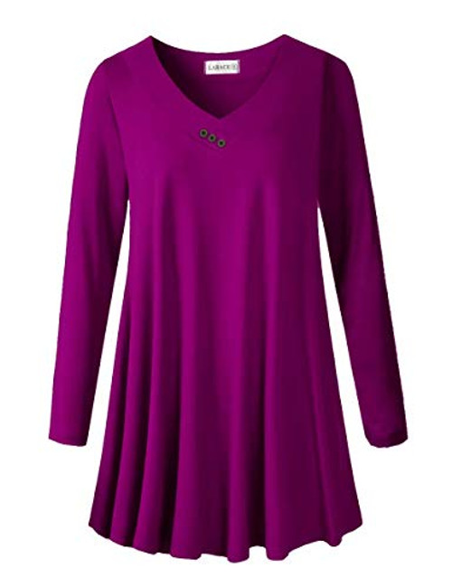 LARACE Women Plus Size Tunic Tops Long Sleeve V Neck Blouse Loose Swing Basic Flowy T Shirt for Leggings, Mulberry 3X