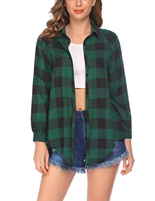 SUPRIQLO Plaids Shirts for Women Buffalo Check Plaid Blouses Long Sleeve Casual Button Down Tops (YDL3,Large)