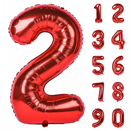 40 inch Large Numbers 0-9 Birthday Party Decorations Helium Foil Mylar Big Number Balloon Red 2