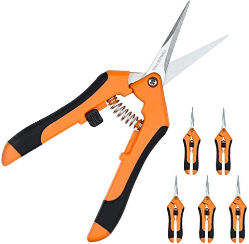 JES and MEDIS 6-Pack Gardening Shear Pruning Shears with Stainless Straight and Curved Blades, Handheld Pruners Set Hand Pruning Snips Professional Bypass Pruning, Orange