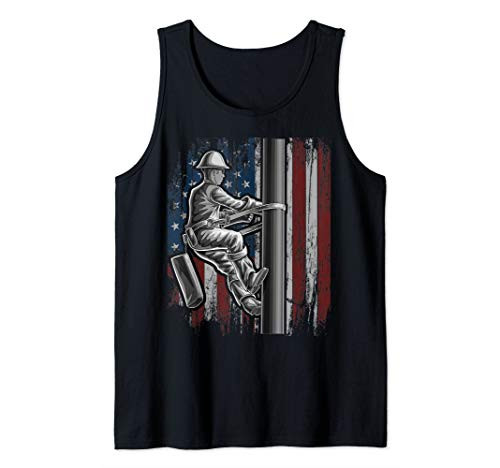 Lineman American Flag Powerline Technician Cable Gift Men Tank Top