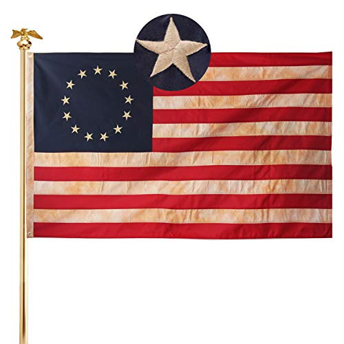 FRF Betsy Ross Vintage Flag Tea Stained Embroidered Stars - Sewn Stripes Historical Dyed American USA 13 Star Flags - Heavy Duty Banner 4 Rows of Lock Stitching FRF Betsy Ross Vintage Flag Tea Stained Embroidered Stars - Sewn Stripes Historical Dyed American USA 13 Star Flags - Heavy Duty Banner 4 Rows of Lock Stitching