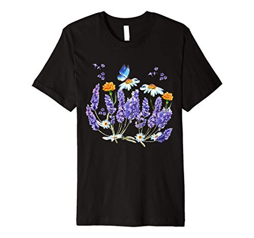 Mens Lavender Plant Butterfly Herb Wildflower Botanical Gift Premium T-Shirt