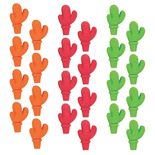 Fun Express Fiesta Cactus Erasers   24 Count   Great for Themed Birthday Parties, Halloween Trick-or-Treating, School or Classroom Giveaways, Prizes  and  Favors