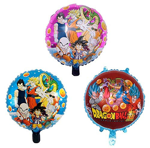 AG Goodies Dragon Ball Z Balloons, 3 Pack Birthday Celebration Foil Balloon Set, DBZ Super Saiyan Goku Gohan Character Party Decorations