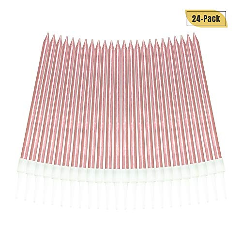 Aplusplanet 24 Count Pink Birthday Candles, Metallic Long Thin Pink Cake Candles in Holders for Cupcake Wedding Cake Birthday Cake Party Cake Decorations