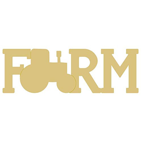 Word Farm Tractor Cutout Unfinished Wood Farm Country Door Hanger MDF Shape Canvas Style 2 (18 inch)