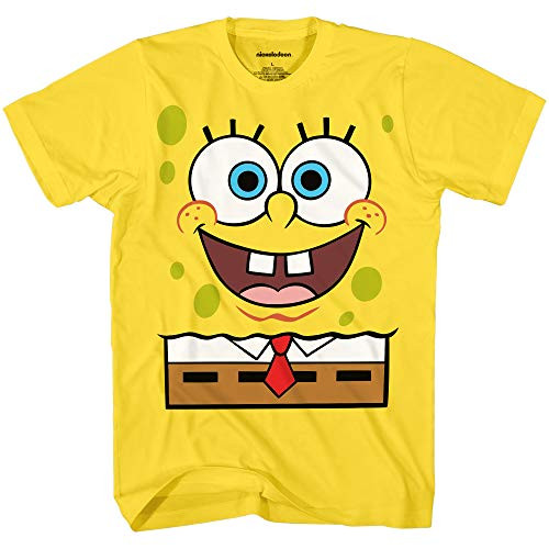 Mens Spongebob Squarepants Classic Shirt - Spongebob, Patrick, Squidward  and  Mr Krab Big Face T-Shirt (Yellow, Large)