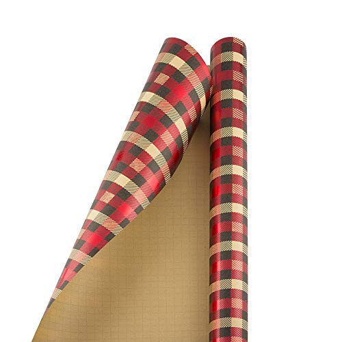 JAM PAPER Gift Wrap - Christmas Wrapping Paper - 15 Sq Ft - Holiday Plaid Foil - Roll Sold Individually