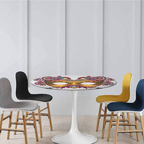 ThinkingPower Table Covers Ornate Floral Details on Yellow Eye Mask Traditional Holiday Carnival Festival Perfect Pretty Cover No Fabric Draping Down for Puppy to Grab Multicolor Diameter - 39 Inch