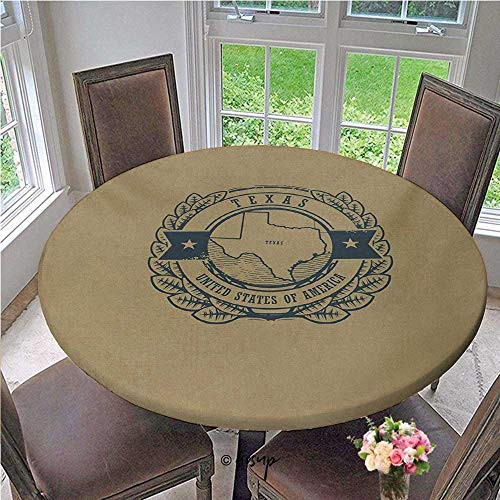 Elasticized Tablecloth Grunge Rubber Stamp with Name and Map of Texas United States of America Round Elastic Edge Table Cover No Fabric Draping Down for Puppy to Grab Khaki Cadet Diameter - 39 Inch