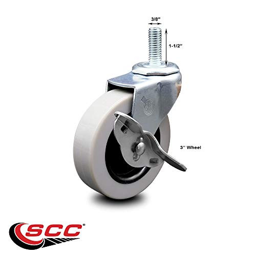 Service Caster - 3 Inch Swivel Thermoplastic Rubber Caster and 3/8-16 TPI x 1.5 Threaded Stem and Brake - 110 lbs./Caster