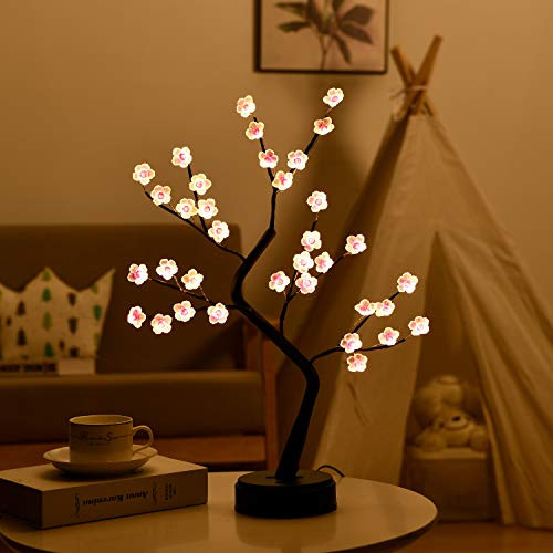 Plum Tree lamp - Fairy Light Spirit Tree - Artificial Bonsai Tree Light - Lit Tabletop Tree,Battery USB Operated,Fairy Tree Lamp for Bedroom,Party Home Decoration,Wedding Gift(Pink Plum Tree lamp)