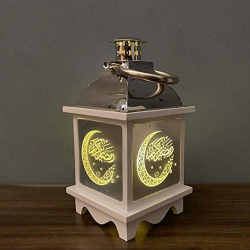 Ywengouy Wooden LED Light Hanging Lantern Eid Mubarak Ramadan Lamp for Home Islam Muslim