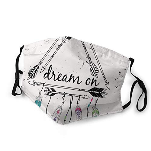 niBBuns 2021 Unique Boho Style Tribal Arrows Triangle Shape Dream On Hand Writing Feathers Face Mask Reusable Washable Masks Cloth for Men and Women