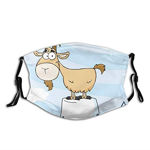 Fashion Comfortable Windproof mask,Doodle Cartoon Goat Smiling And Standing On Top Of Mountain Pick Digital Illustration,Printed Facial decorations for adult
