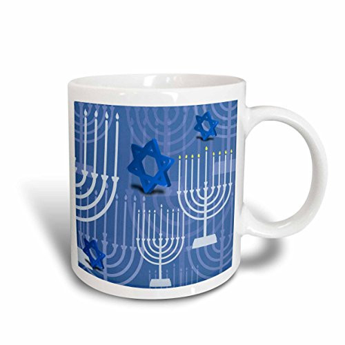 3dRose Passover with Blue Menorahs and Stars Ceramic Mug, 15-Ounce