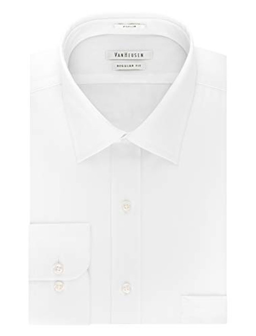 Van Heusen Men's Regular Fit Poplin Solid Spread Collar, White, 16 inch Neck 32 inch-33 inch Sleeve (Large)