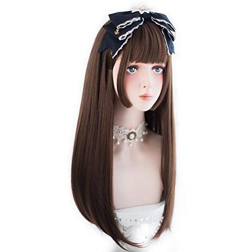 aiyaya Lolita Cosplay Wig with Bangs - Straight Synthetic Wig For Women Cosplay Costume, Natural Hair Lolita Wig with Wig Cap (Brown (long wig)) aiyaya Lolita Cosplay Wig with Bangs - Straight Synthetic Wig For Women Cosplay Costume, Natural Hair Lolita Wig with Wig Cap (Brown (long wig))