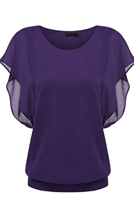 Zeagoo Women's Loose Casual Short Sleeve Chiffon Top T-shirt Blouse, Purple, Small, Small, Purple