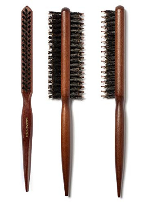 GranNaturals Boar Bristle Teasing Brush Bundle - 3 Brushes - Teasing Comb with Rat Tail Pick for Hair Sectioning Used for Edge Control, Backcombing, Smoothing, and Styling Fine Hair to Create Volume