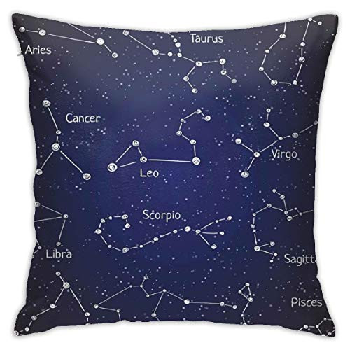 GULTMEE Modern Throw Pillow Cushion Cover,Doodle Chalk Writing Style Zodiac Star Clusters and Sign Names,Decorative Square Accent Pillow Case,20 inch X 20 inch