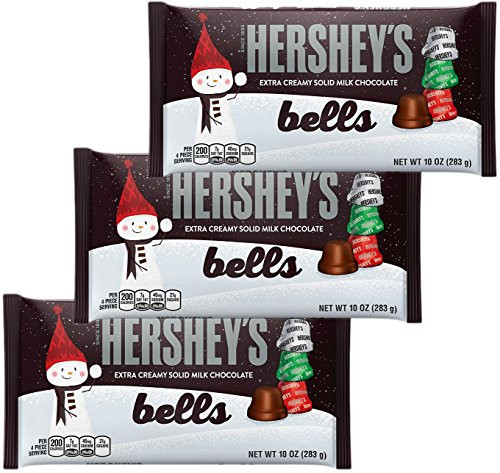 Hersheys Milk Chocolate BELLS Christmas Variety Pack - Extra Creamy Solid Milk Chocolates - Wrapped in Seasonal Foil Red Green Silver - 10 oz, 3 Pack (Milk Chocolate)