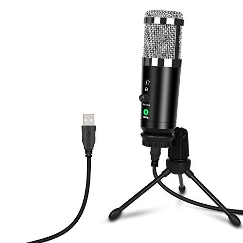 USB Microphone for Computer Laptop, Depusheng Gaming PC Recording Condenser Microphone with Tripod, Headphone Jack, Mute for Streaming, Podcasting, Gaming, ZOOM, Youtube, Plug  and  Play(Mac, Windows)
