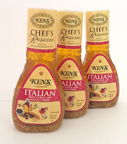 Ken's Steak House Chef's Reserve Italian Dressing with Garlic  and  Asiago Cheese (Pack of 3) 9 oz Bottles