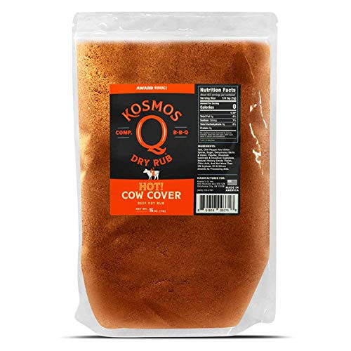 Kosmos Q Cow Cover HOT BBQ Rub Savory and Spicy Blend Great on Brisket, Steak, Ribs and Burgers Best Barbecue Rub Meat Seasoning and Spice Dry Rub 1 Lb Bag Kosmos Q Cow Cover HOT BBQ Rub Savory and Spicy Blend Great on Brisket, Steak, Ribs and Burgers Best Barbecue Rub Meat Seasoning and Spice Dry Rub 1 Lb Bag