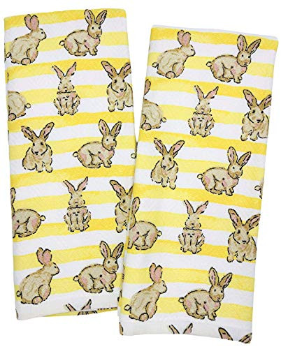 Yellow Striped Bunny Easter Kitchen Towels, Set of 2 Easter Dish Towels for Baking, Cooking, Easter Decoration, Spring Kitchen Decor, Easter Towels, Easter Hand Towels, Spring Kitchen Towels