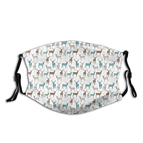 Reindeer Silhouettes with Writings Grunge Inspirations Christmas Face Mask Reusable Washable Masks Cloth for Adults