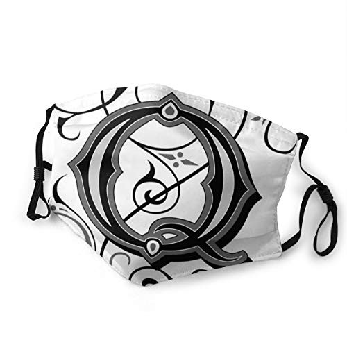 Fashion Facial Windproof mask decorations Unisex,Flowers Flourishing Gothic Q Words Writing Artistic Style Aged Typography-S