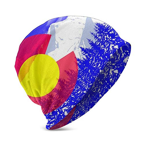 Colorado Mountain Flag Forest Beanie Hat Unisex Kids Warm Autumn-Winter Skull Beanie Cap Winter Toboggan Caps Slouchy Hats Boy Windproof Cable Knitted Teller Hats for Ski Camping Hiking White