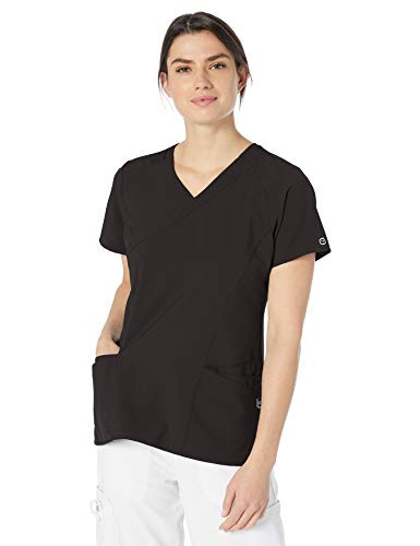 WonderWink Plus Size Women's Mock Wrap Top, Black, 2-X-Large