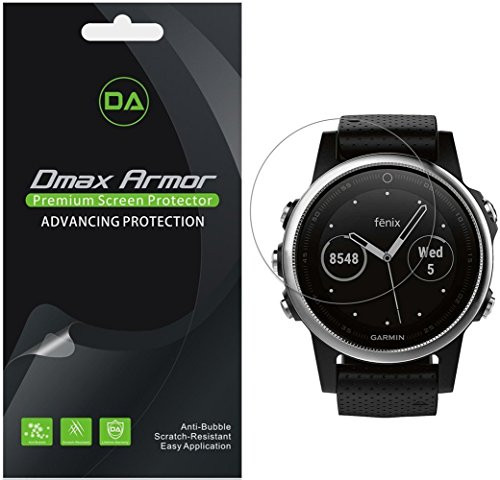 [6-Pack] Dmax Armor for Garmin Fenix 5S Screen Protector, Anti-Bubble High Definition Clear Shield - Lifetime Replacement