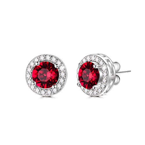 AOBOCO Sterling Silver Halo Earrings Stud Earrings for Women, Simulated Rudy Birthstone Crystal from Austria, Anniversary Birthday Wedding Jewelry Gifts Earrings for Bride Wife Daughter Girlfriend AOBOCO Sterling Silver Halo Earrings Stud Earrings for Women, Simulated Rudy Birthstone Crystal from Austria, Anniversary Birthday Wedding Jewelry Gifts Earrings for Bride Wife Daughter Girlfriend