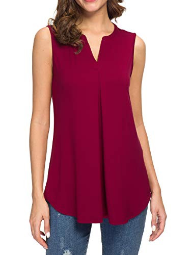 Neineiwu Women's Summer Loose Blouse Sleeveless V Neck T Shirts Casual Tops (Wine Red S)