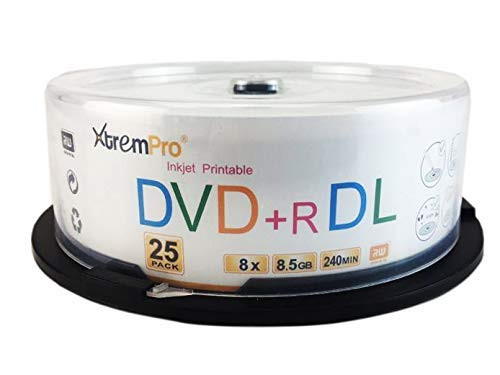 XtremPro DVDplusR DL 8X 8.5GB 240min Recordable  and  White Inkjet Printable Double Layer DVD 25 Pack Blank Discs in Spindle - 11126